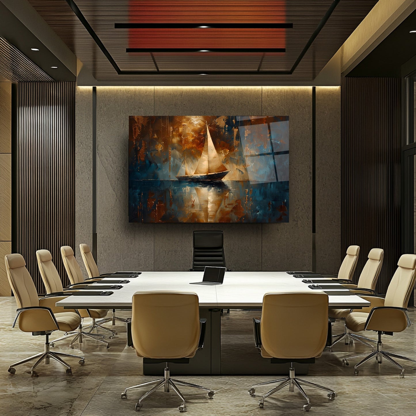 Yelkenli ve Deniz Manzarası Cam Tablo