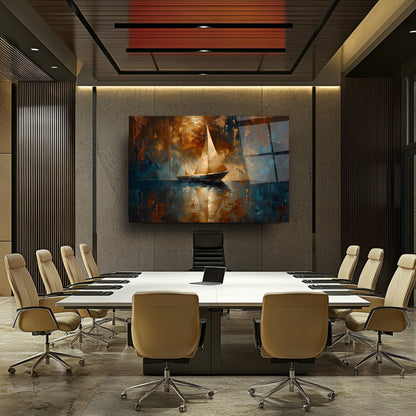 Yelkenli ve Deniz Manzarası Cam Tablo