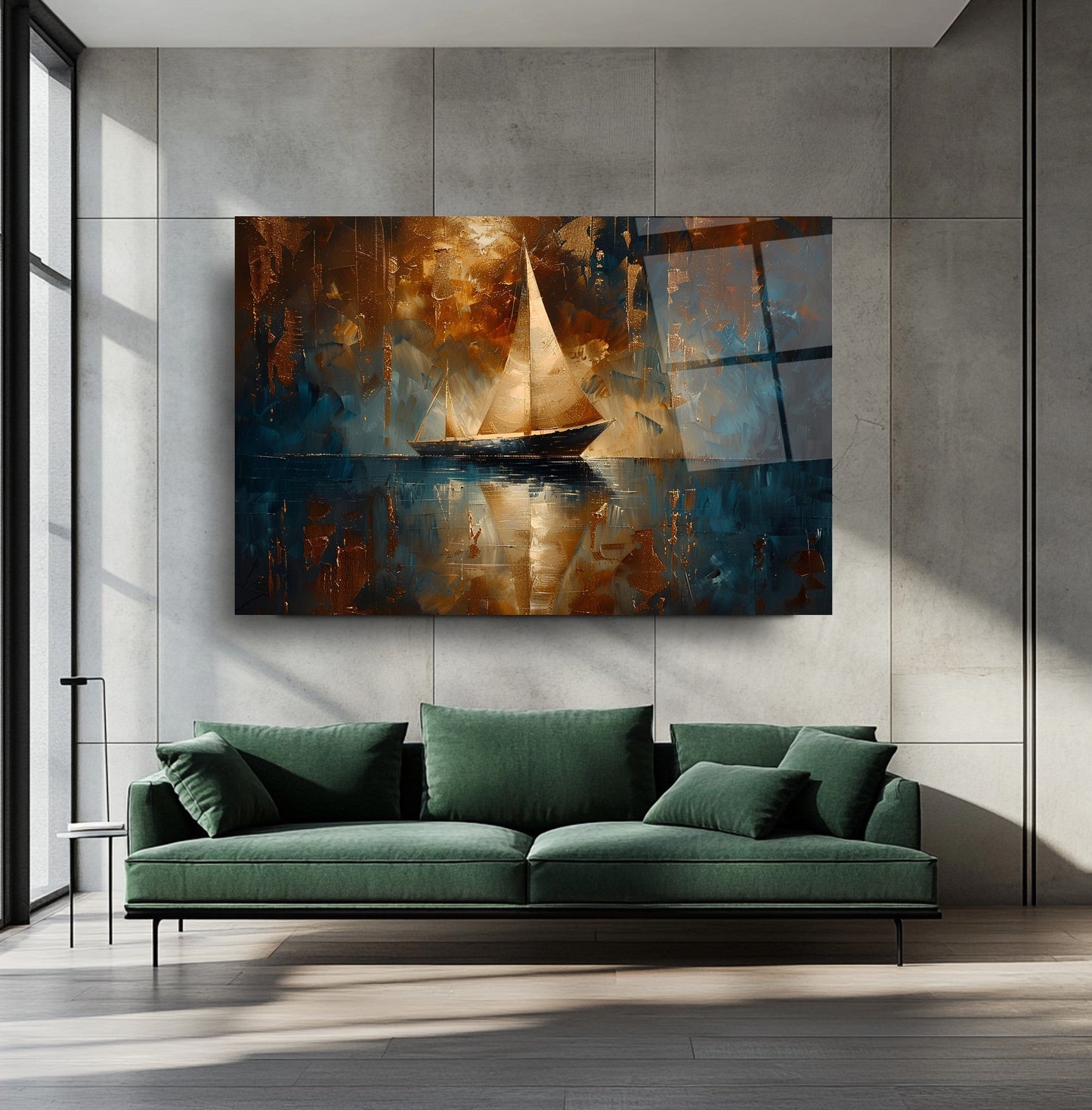 Yelkenli ve Deniz Manzarası Cam Tablo
