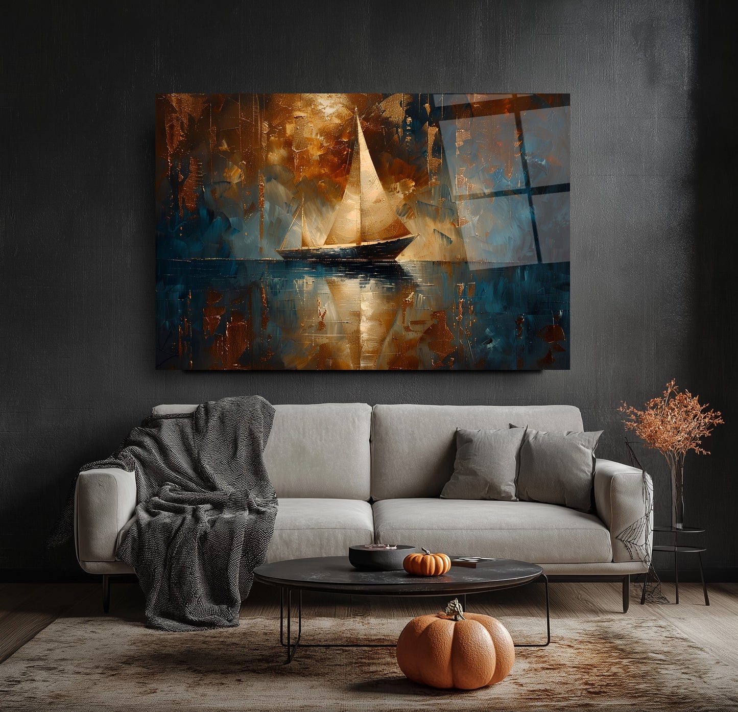 Yelkenli ve Deniz Manzarası Cam Tablo