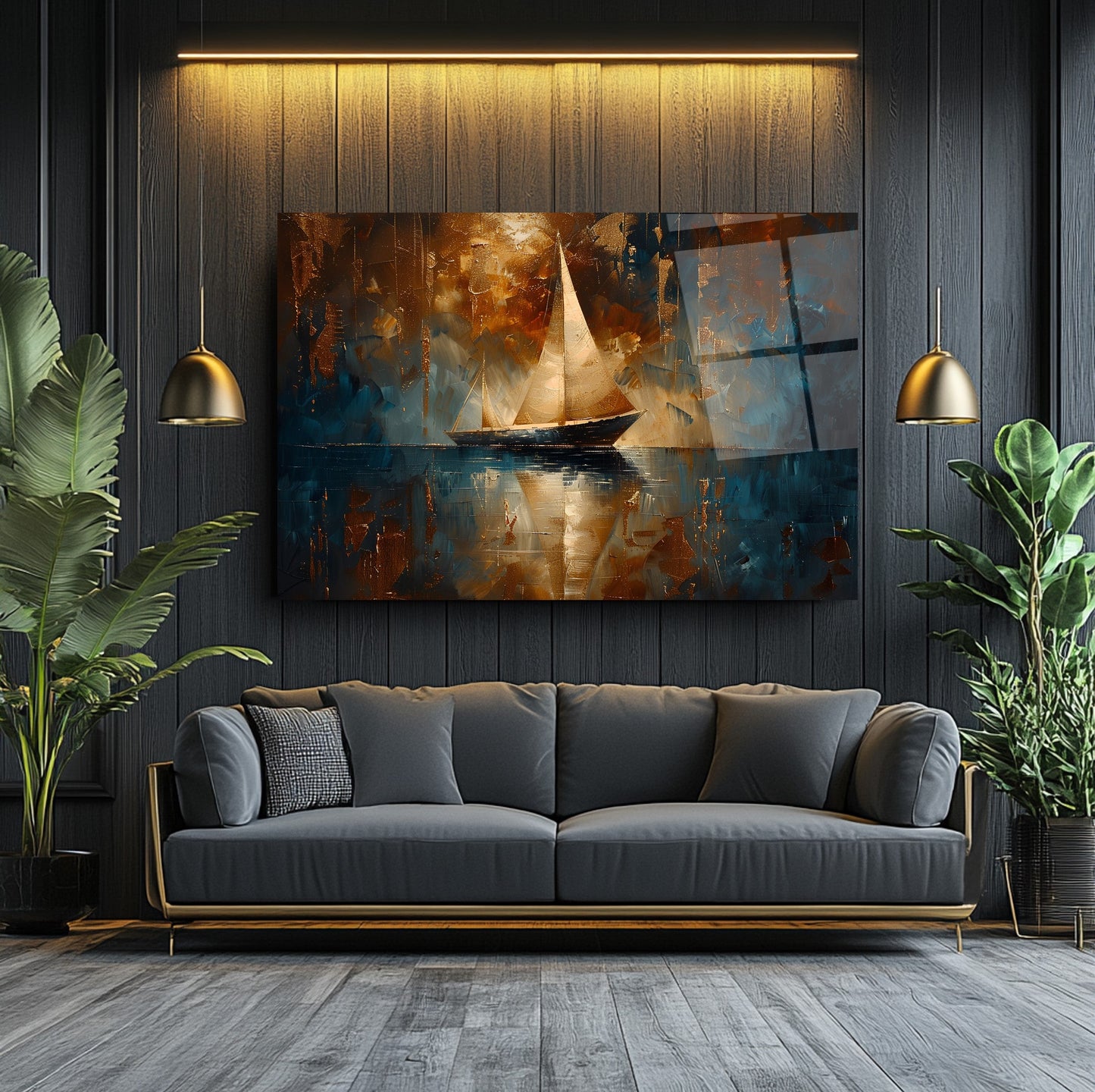 Yelkenli ve Deniz Manzarası Cam Tablo