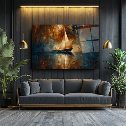 Yelkenli ve Deniz Manzarası Cam Tablo
