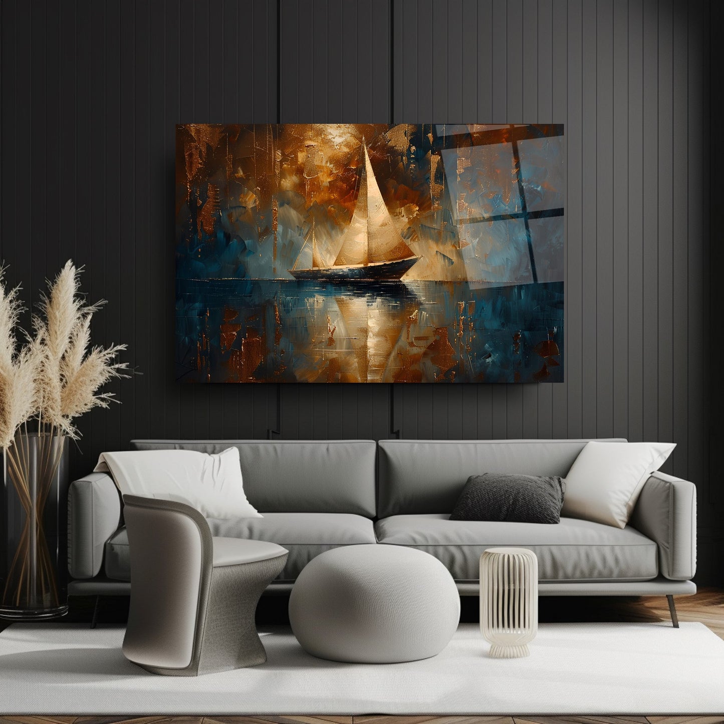 Yelkenli ve Deniz Manzarası Cam Tablo