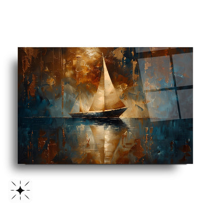 Yelkenli ve Deniz Manzarası Cam Tablo