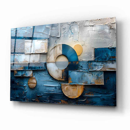 Geometrik Mavi Soyut Cam Tablo