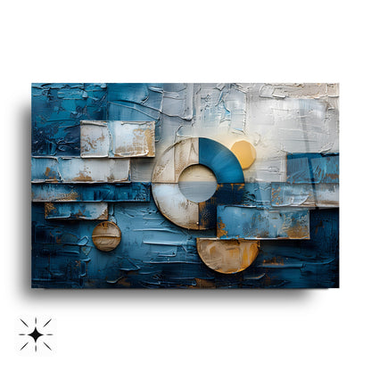 Geometrik Mavi Soyut Cam Tablo