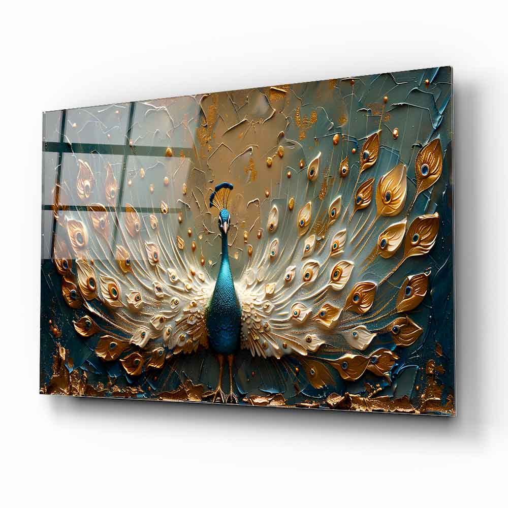 Gold Yeşil Tavus Kuşu Cam Tablo