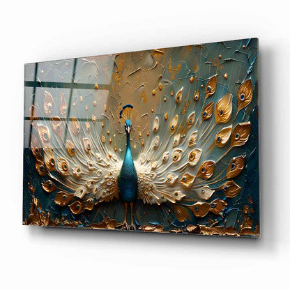 Gold Yeşil Tavus Kuşu Cam Tablo