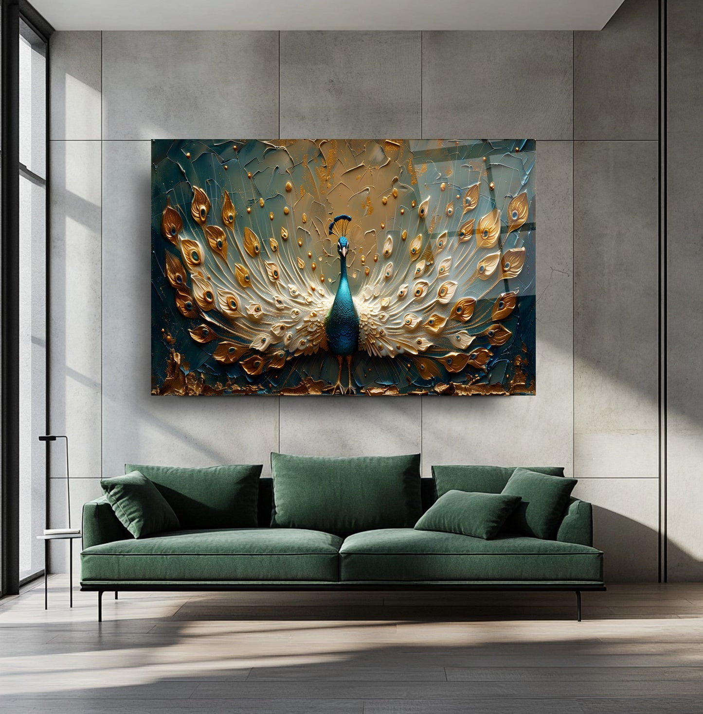 Gold Yeşil Tavus Kuşu Cam Tablo