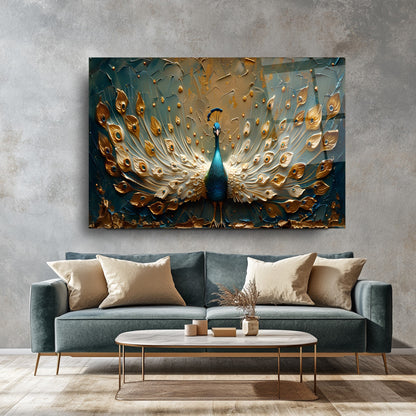Gold Yeşil Tavus Kuşu Cam Tablo