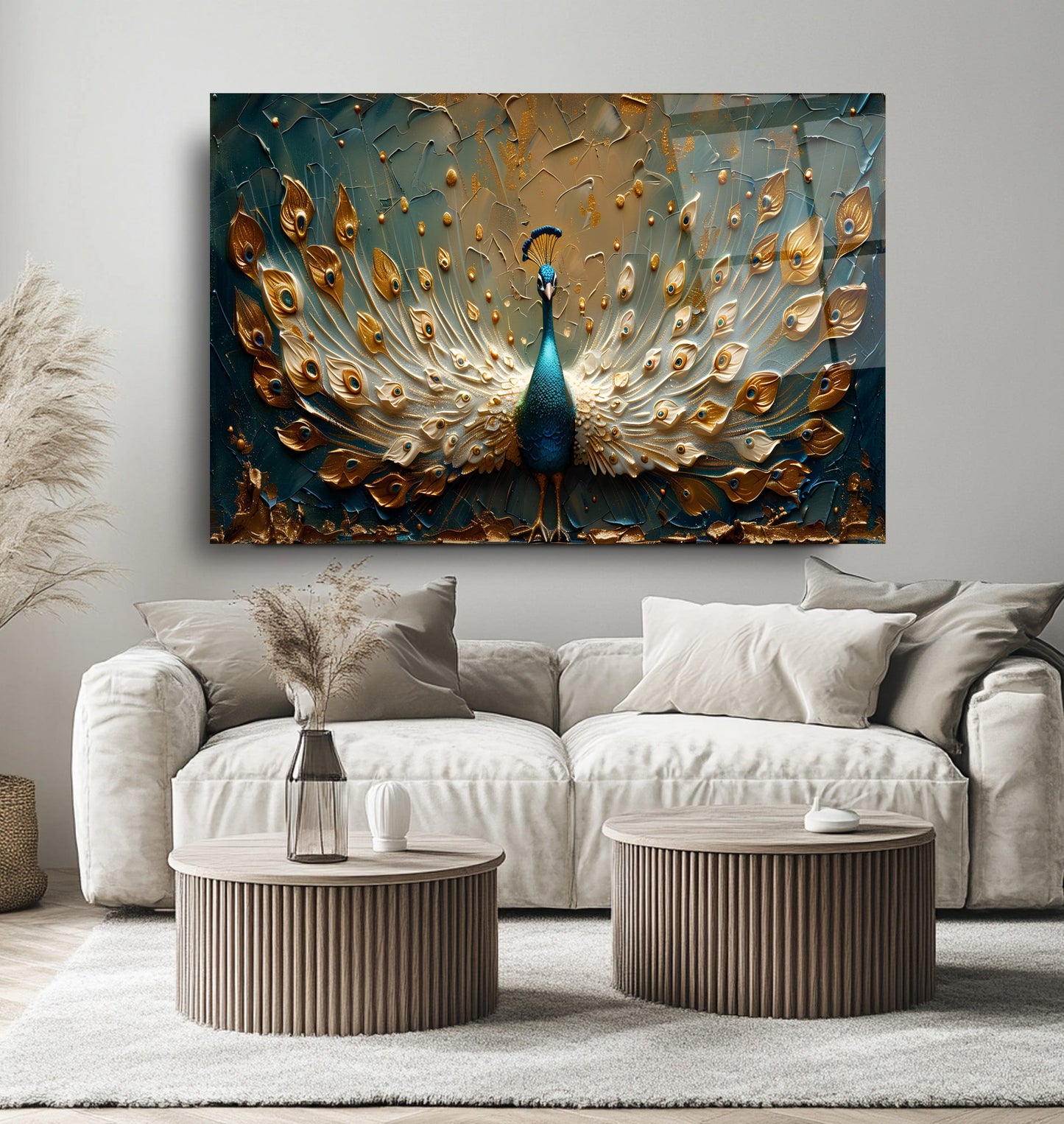 Gold Yeşil Tavus Kuşu Cam Tablo