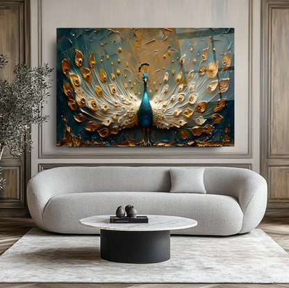 Gold Yeşil Tavus Kuşu Cam Tablo