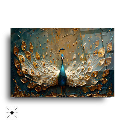 Gold Yeşil Tavus Kuşu Cam Tablo