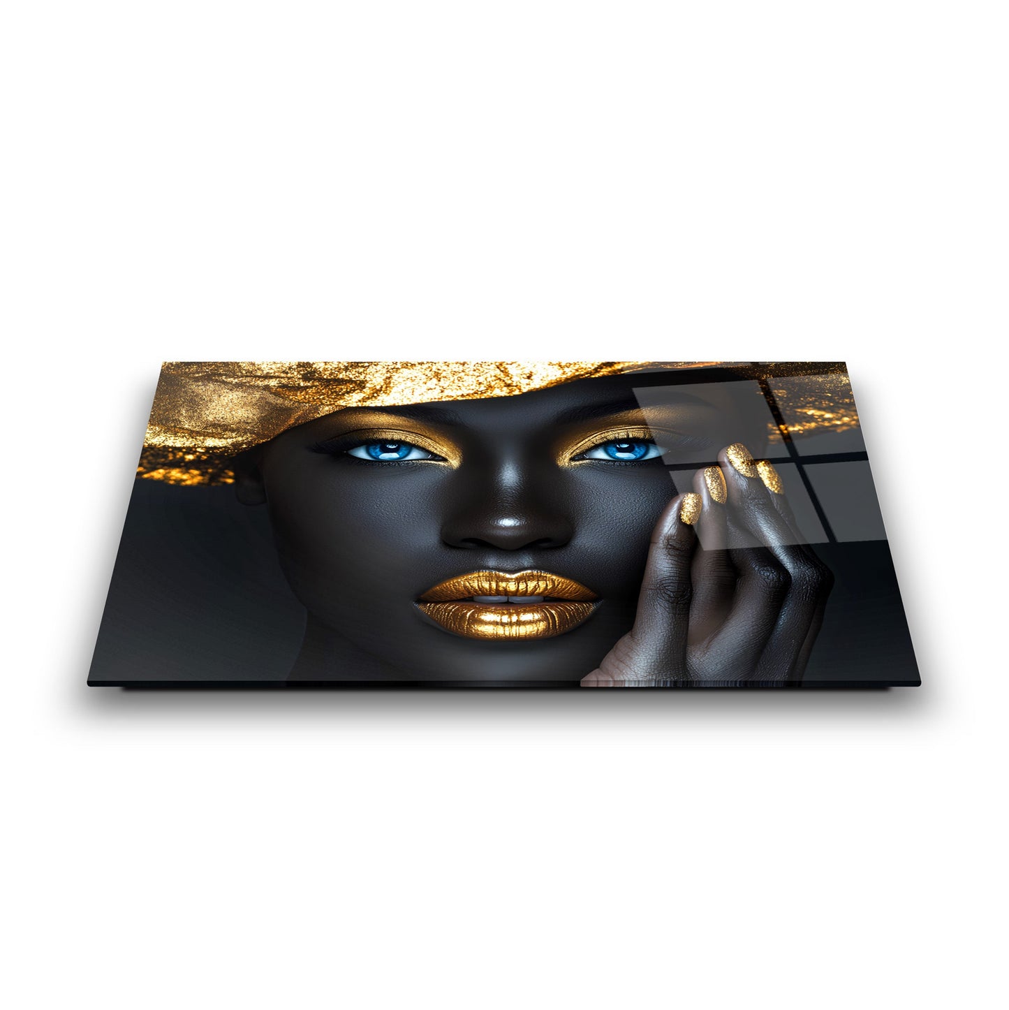 Gold Detay Afrikalı Kadın Cam Tablo