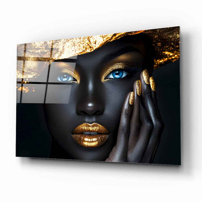 Gold Detay Afrikalı Kadın Cam Tablo