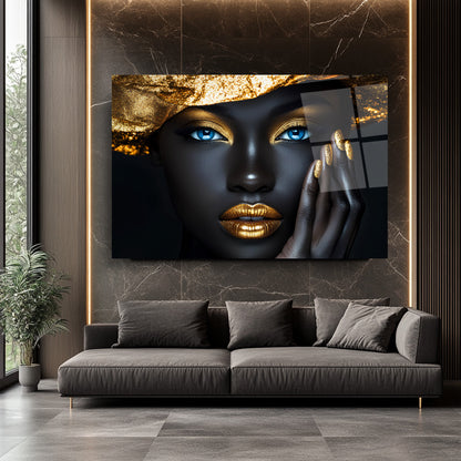 Gold Detay Afrikalı Kadın Cam Tablo