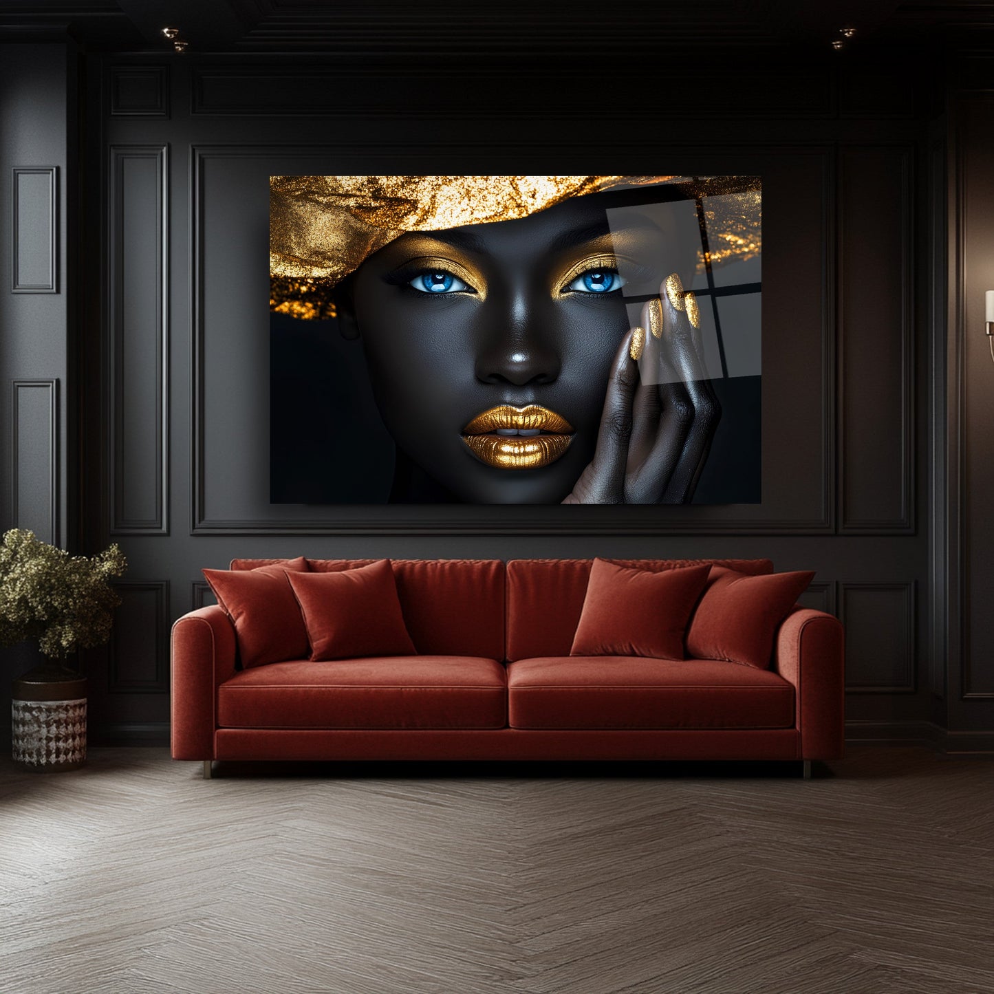 Gold Detay Afrikalı Kadın Cam Tablo