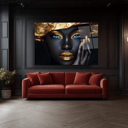 Gold Detay Afrikalı Kadın Cam Tablo