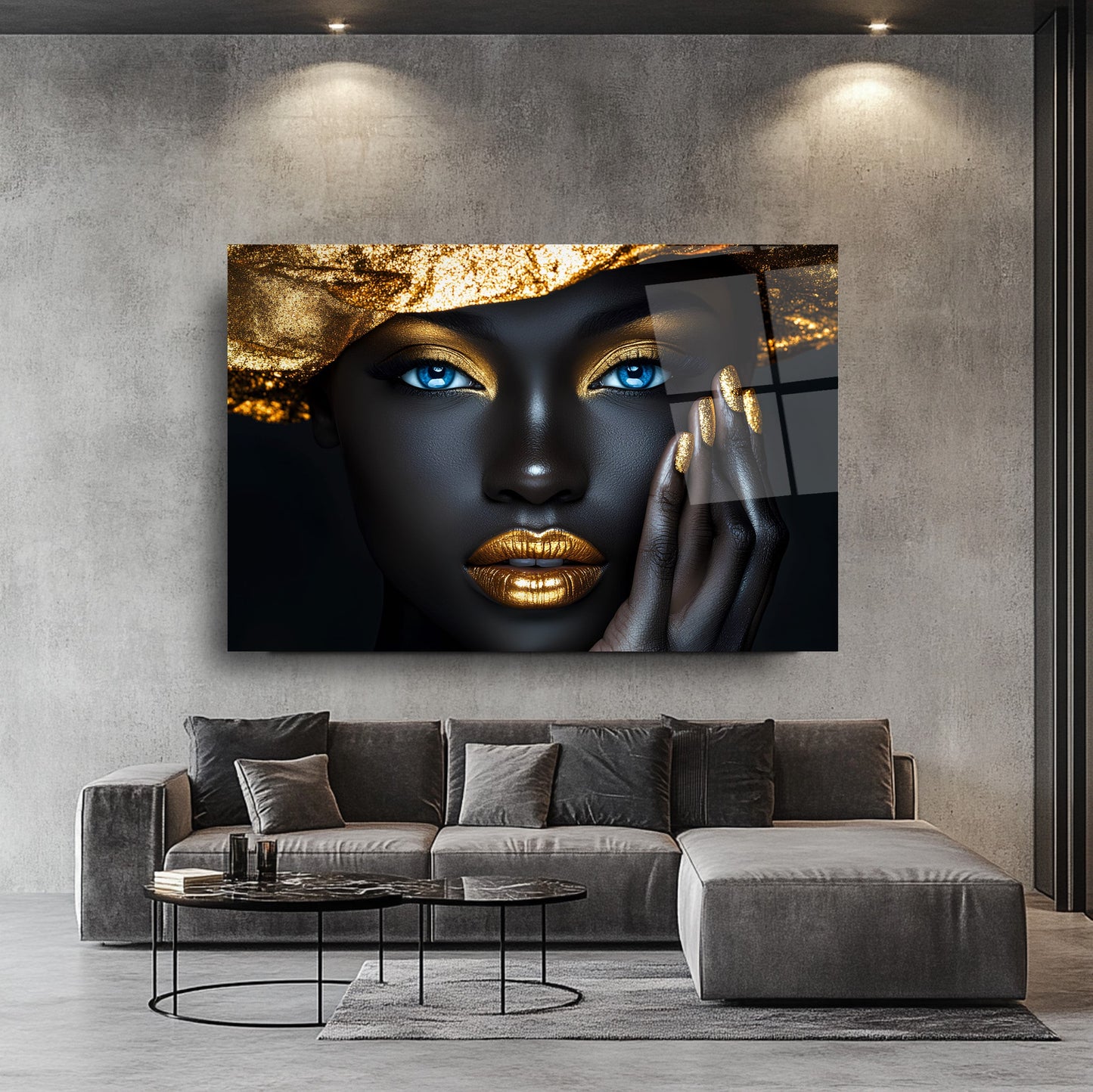Gold Detay Afrikalı Kadın Cam Tablo