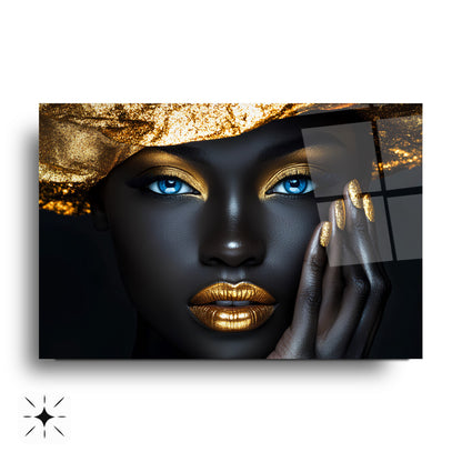 Gold Detay Afrikalı Kadın Cam Tablo
