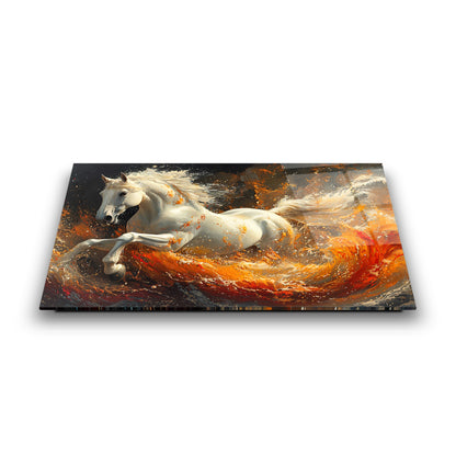 Turuncu Detay Beyaz At Cam Tablo