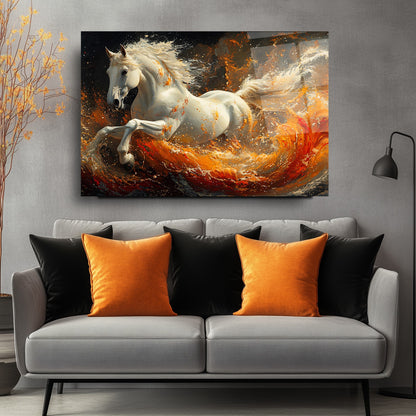 Turuncu Detay Beyaz At Cam Tablo