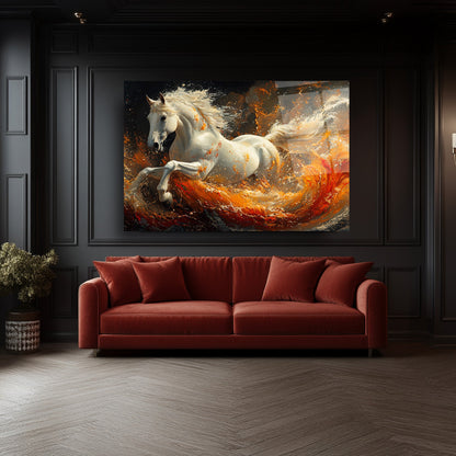 Turuncu Detay Beyaz At Cam Tablo