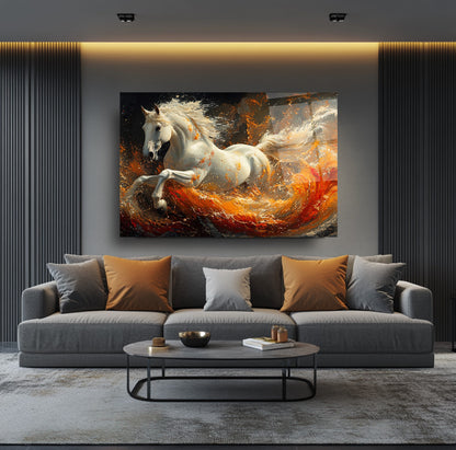 Turuncu Detay Beyaz At Cam Tablo