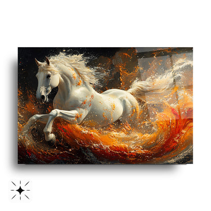 Turuncu Detay Beyaz At Cam Tablo