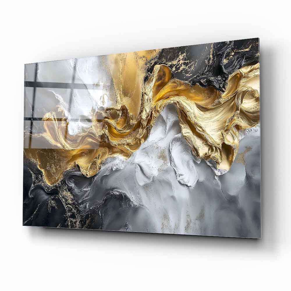 Gri Gold Mermer Desen Cam Tablo