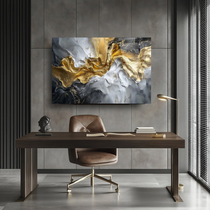 Gri Gold Mermer Desen Cam Tablo