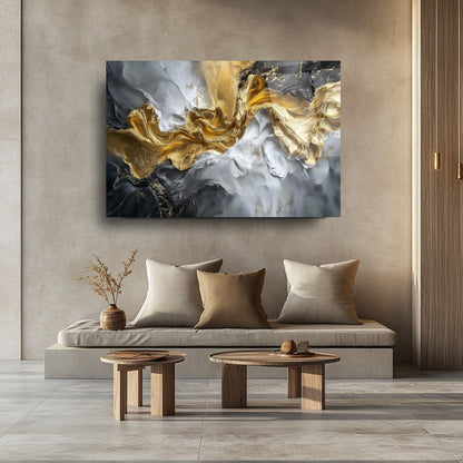 Gri Gold Mermer Desen Cam Tablo