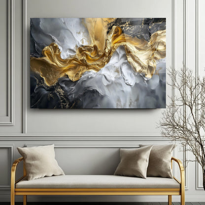 Gri Gold Mermer Desen Cam Tablo