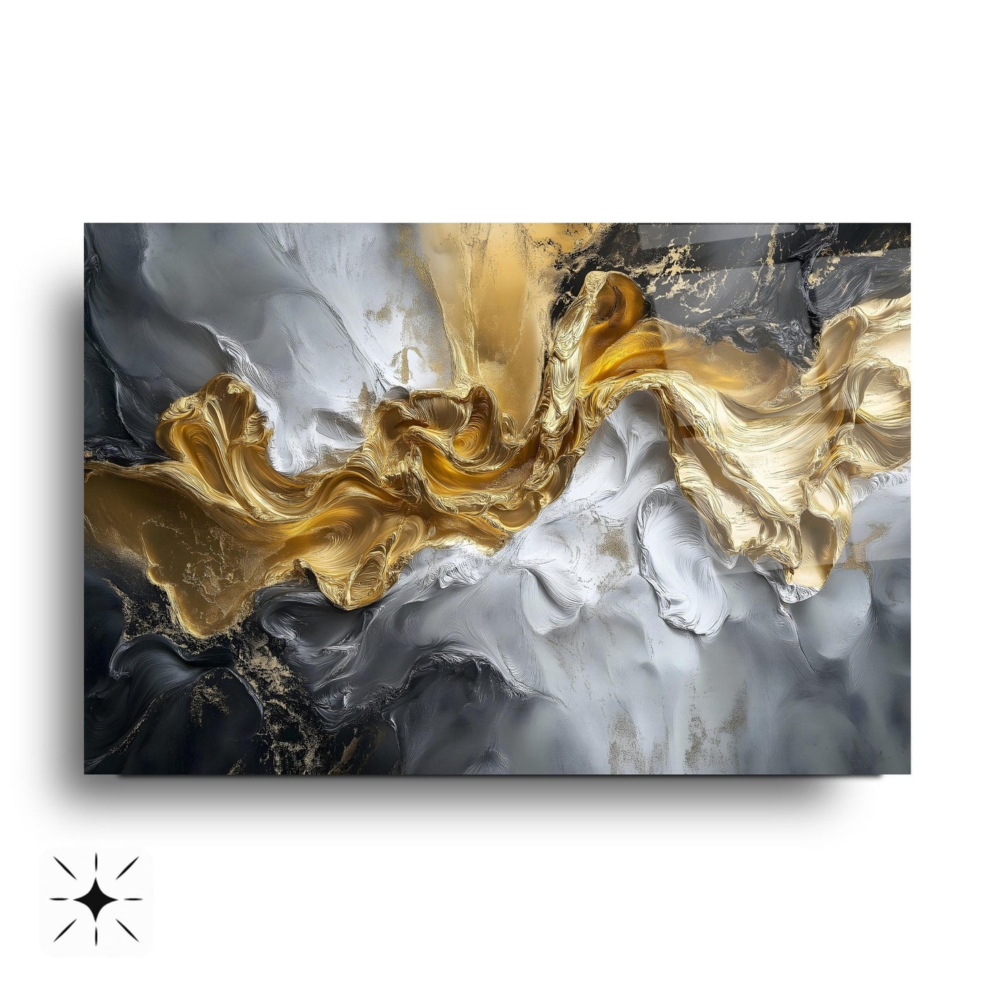 Gri Gold Mermer Desen Cam Tablo