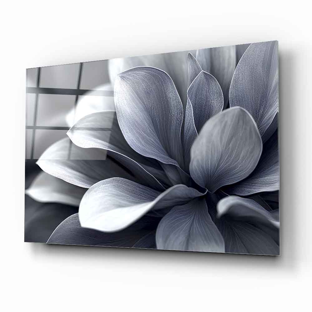 Gri Yapraklar Cam Tablo