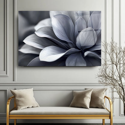 Gri Yapraklar Cam Tablo