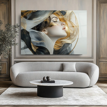 Gold Detay Kadın Model Cam Tablo