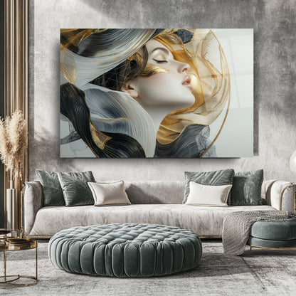 Gold Detay Kadın Model Cam Tablo