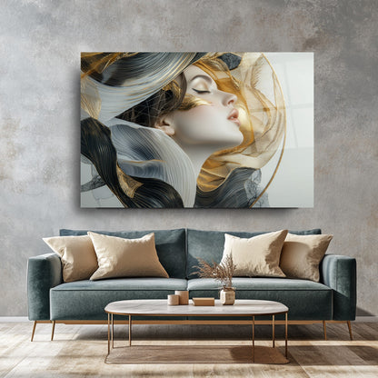 Gold Detay Kadın Model Cam Tablo