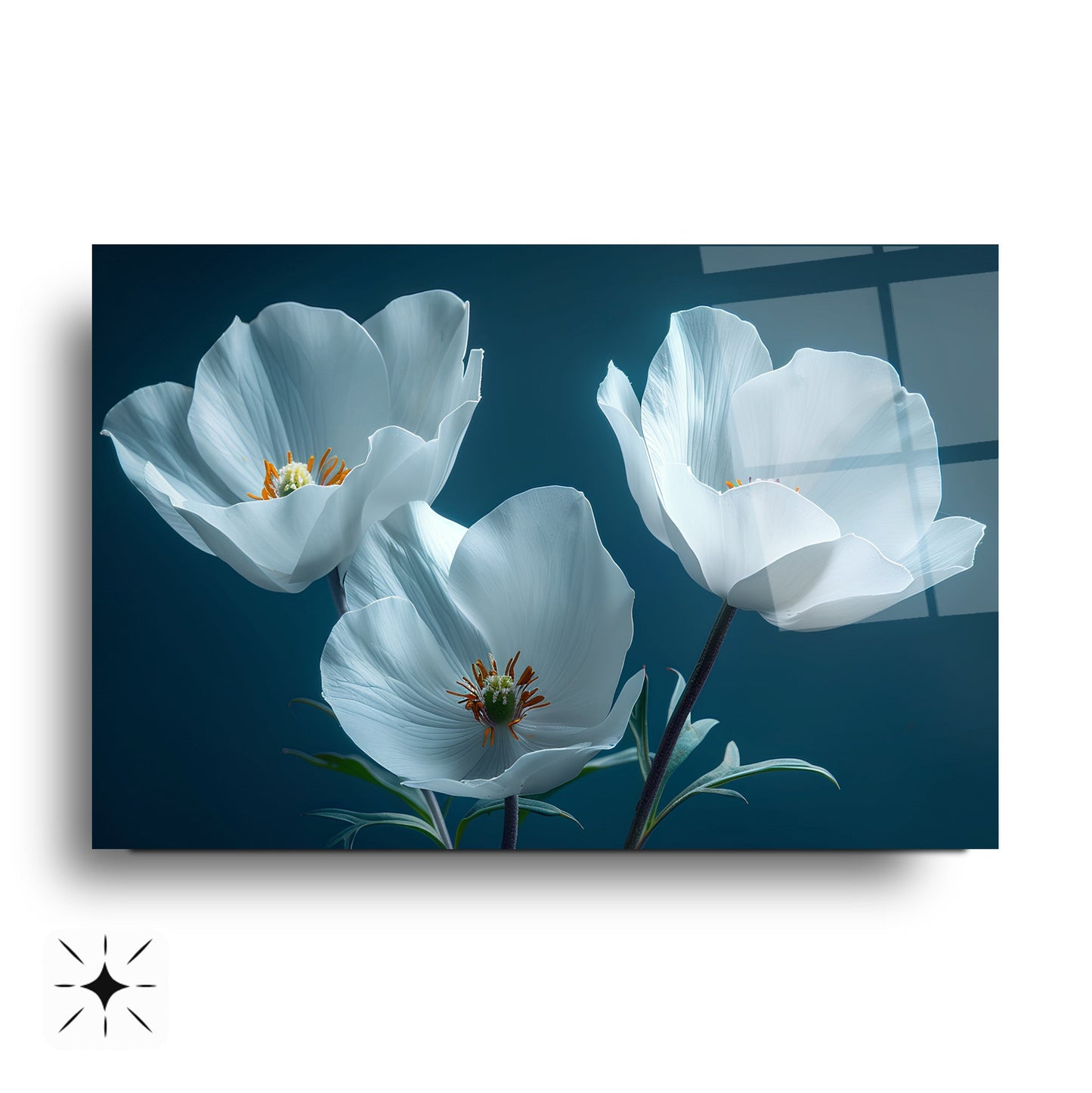 Beyaz Çiçekler Cam Tablo