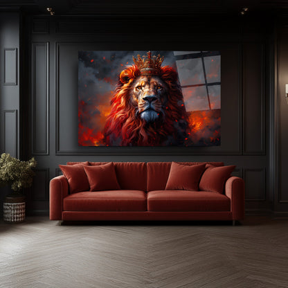 Taçlı Kızıl Aslan Cam Tablo
