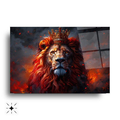 Taçlı Kızıl Aslan Cam Tablo