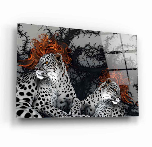Çifte Leoparlar Cam Tablo