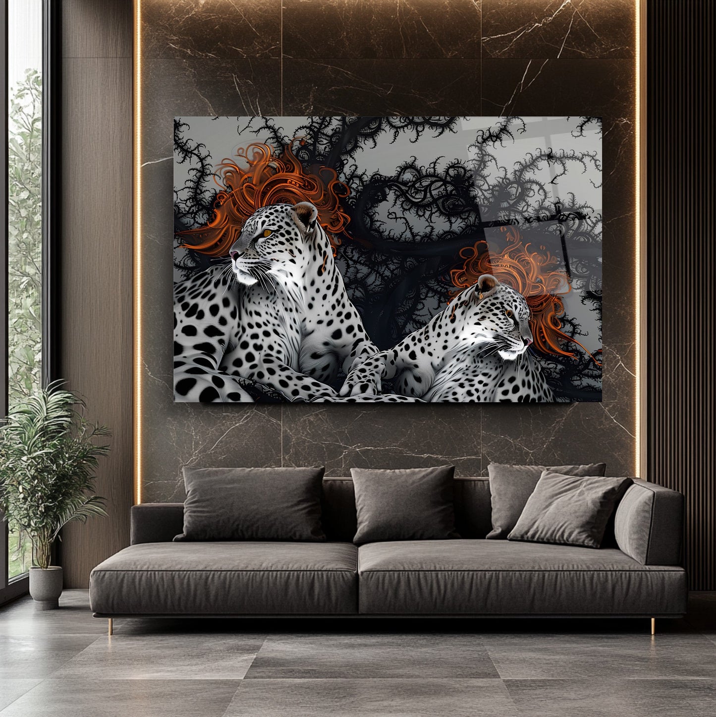 Çifte Leoparlar Cam Tablo