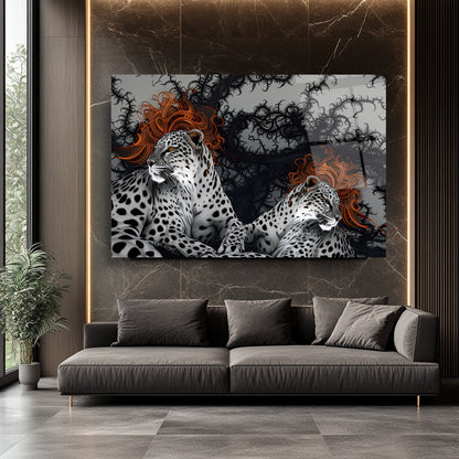 Çifte Leoparlar Cam Tablo