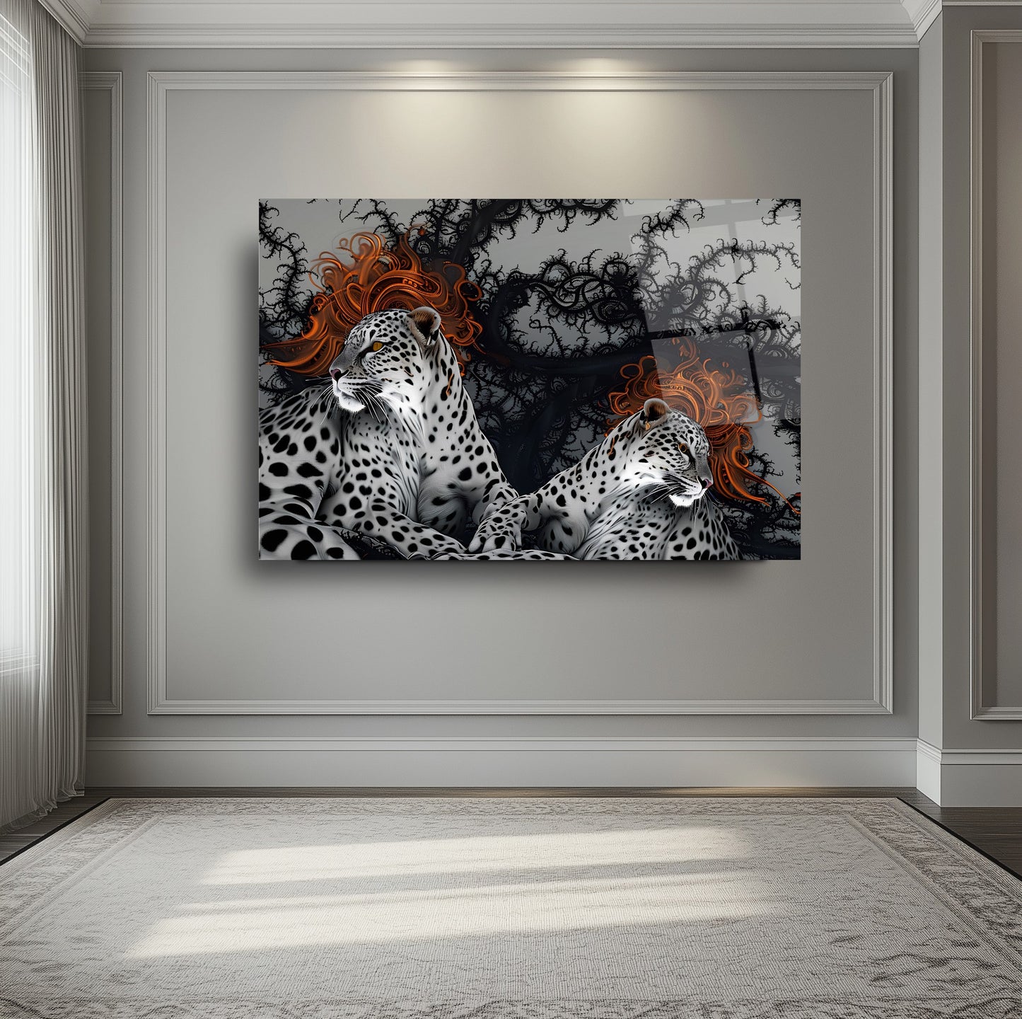 Çifte Leoparlar Cam Tablo