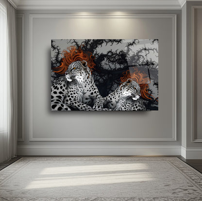 Çifte Leoparlar Cam Tablo