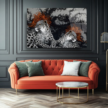 Çifte Leoparlar Cam Tablo