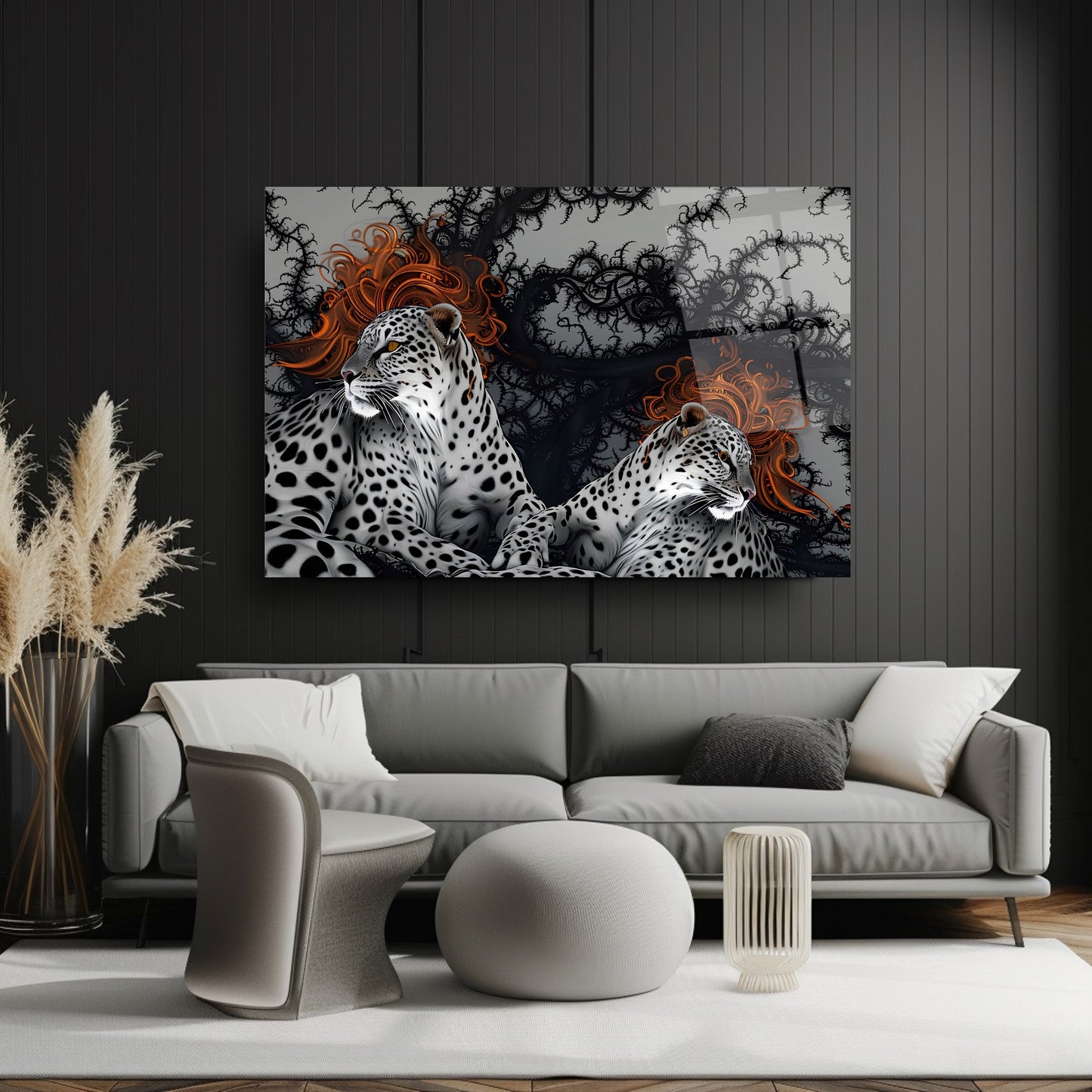 Çifte Leoparlar Cam Tablo