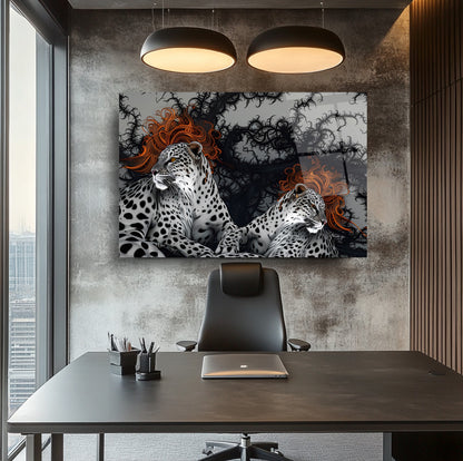 Çifte Leoparlar Cam Tablo
